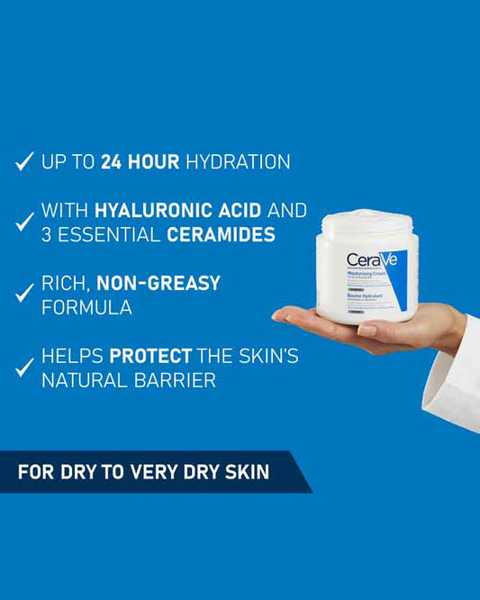 CeraVe Moisturizing Cream 48H – Hydrating Body and Face Moisturizer with Hyaluronic Acid & Ceramides – Fragrance-Free for Dry to Very Dry Skin