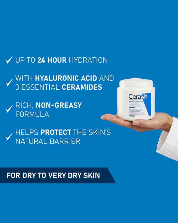 CeraVe Moisturizing Cream 48H – Hydrating Body and Face Moisturizer with Hyaluronic Acid & Ceramides – Fragrance-Free for Dry to Very Dry Skin
